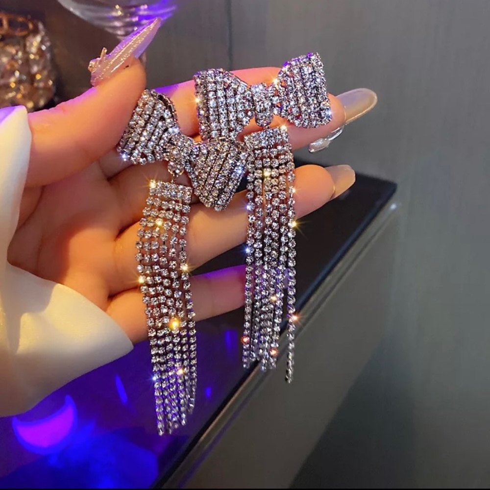 Long Tassel Rhinestone Drop Earrings